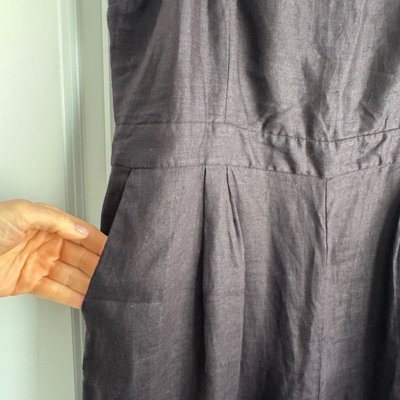 J. Crew Linen Wide Leg Cropped Jumpsuit Spaghetti Strap Soft Black Size 12 - Picture 5 of 7